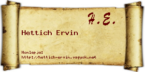 Hettich Ervin névjegykártya